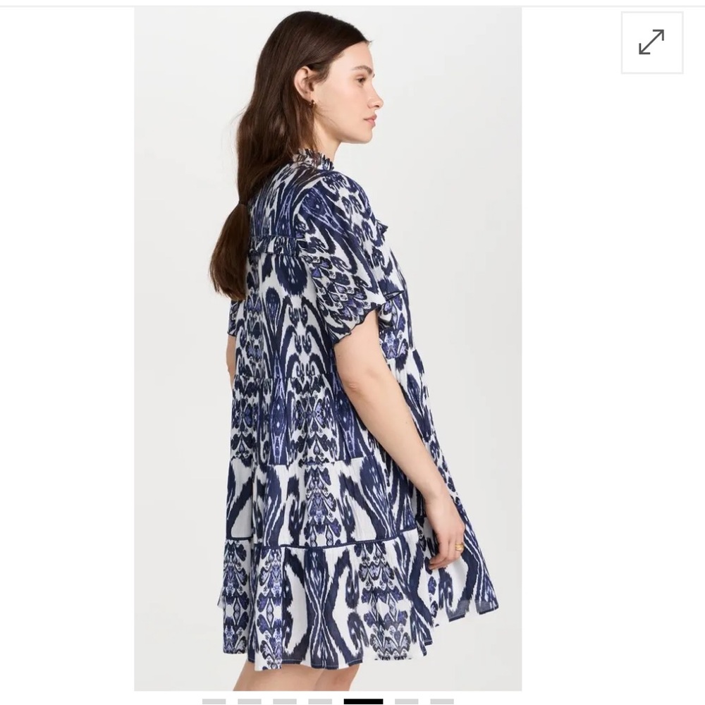 RO'S GARDEN Vibeka Short Dress Blue and White Patterned Women's Dress cotton - Picture 3 of 10